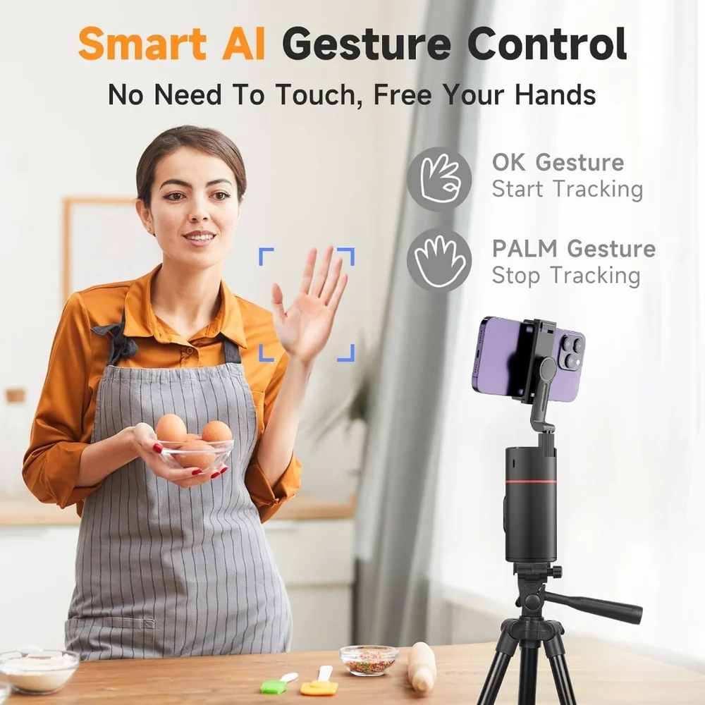 Auto Face Tracking Tripod, No App Required, 360° Rotation Auto Tracking